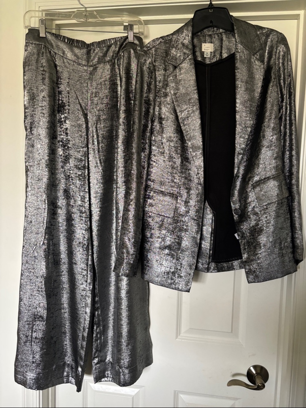 a new day Silver Metallic Blazer & Wide Leg Pants Set